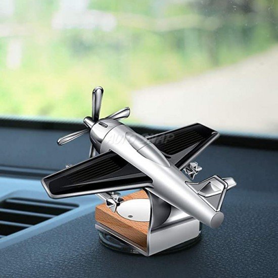 AUTO SNAP Solar Plane Air Fragrance Car Perfume Auto Rotation Fan With Solar Powered With Car Perfumes oil Organic Fragrance Air Fresheners Perfume Color Black Set of 1 Silver