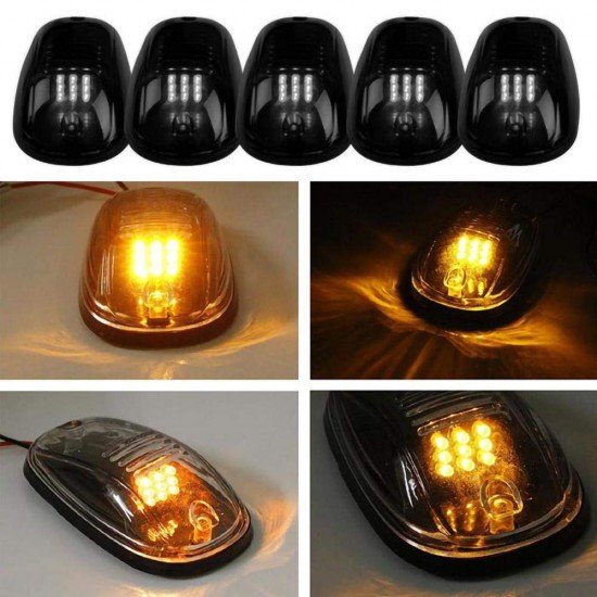 AUTO SNAP 5pcs Car Cab Roof Marker Lights For Truck SUV DC 12V 9-LED Black Smoked Lens Clearance Marker LED Roof Lamps Doom Lights